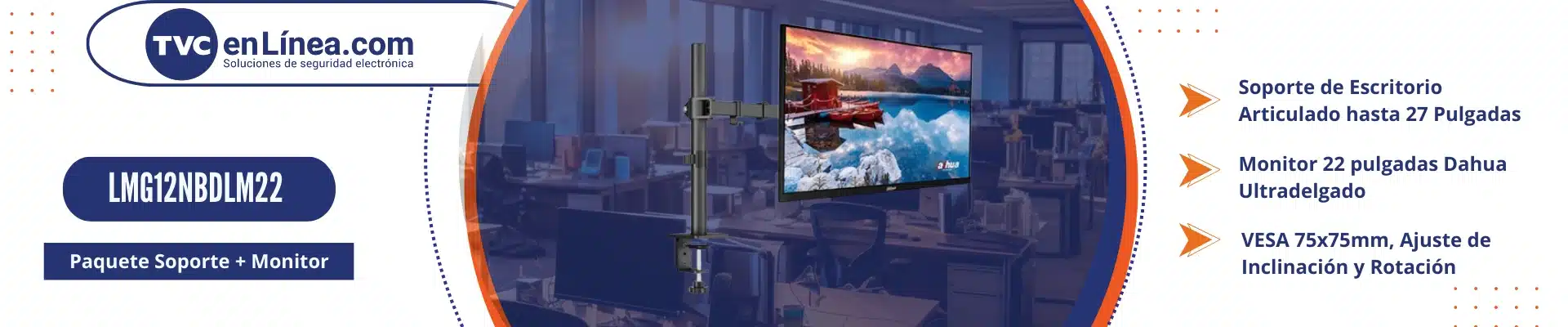 MS22D - Monitor 22” Full HD Dahua Ultradelgado + Soporte Articulado VESA 75x75mm, Inclinación y Rotación para Máximo Confort - Image 3