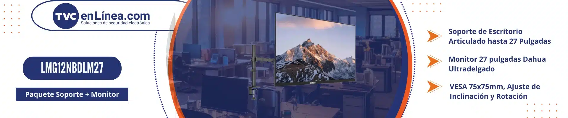 MS27D - Monitor 27” Full HD Dahua + Soporte Articulado VESA 75x75mm, Ajuste de Inclinación y Rotación - Image 2