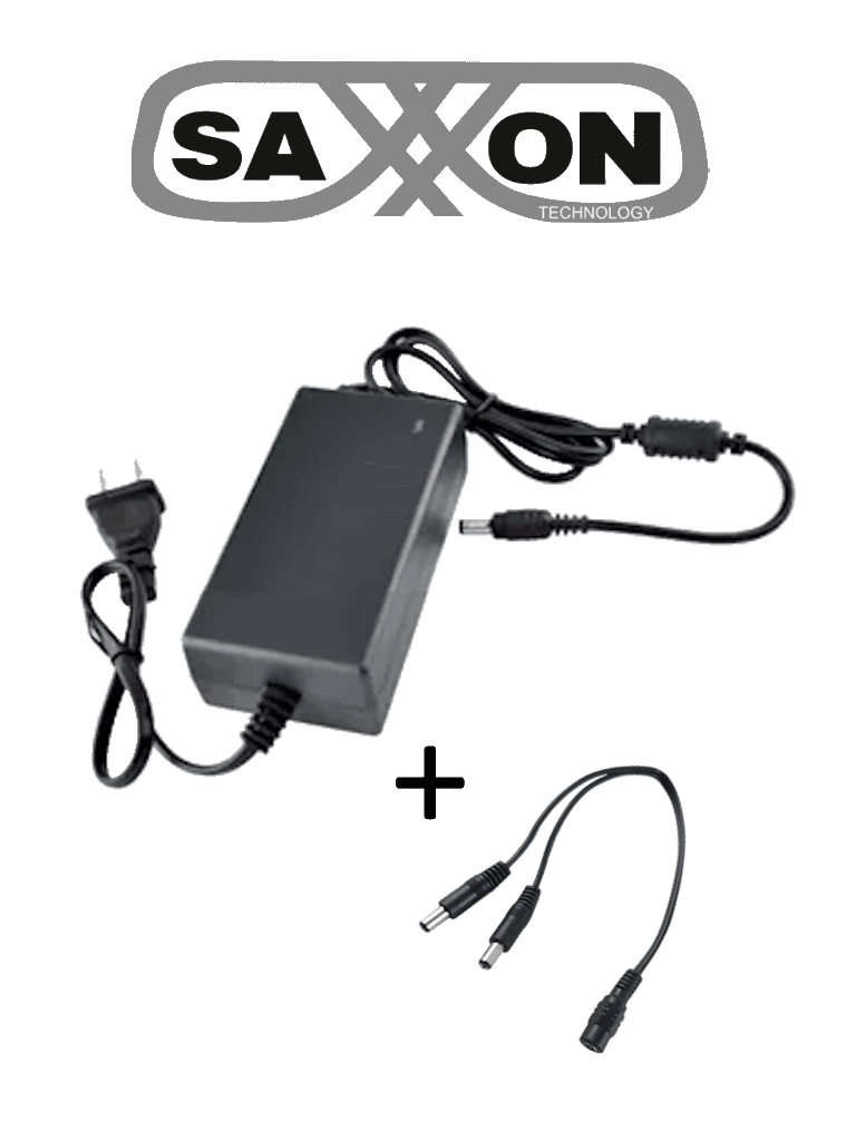 SAXXON SW001202SXF52PAQDIV - Fuente de Poder Regulada 12VCD 2 Amper + 1 Divisor de Energía 2 Conectores macho