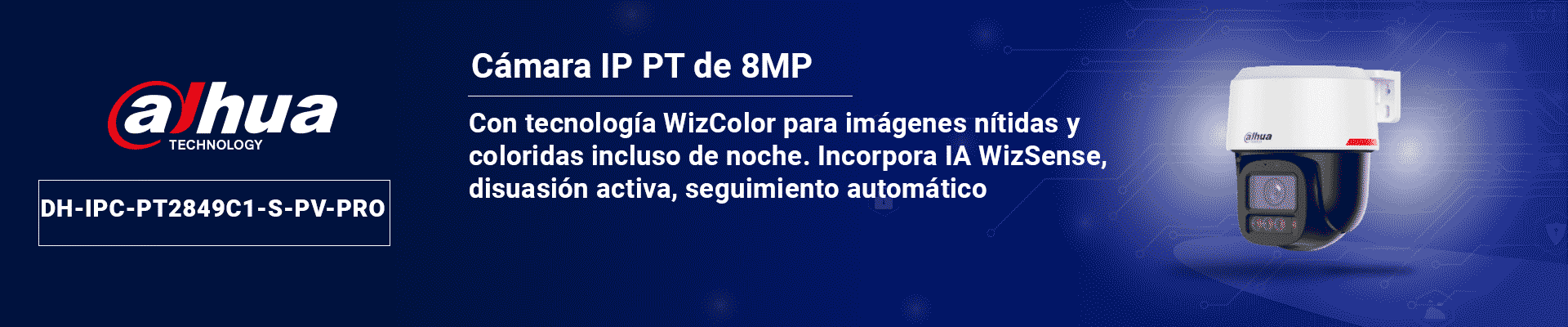 DAHUA DH-IPC-PT2849C1-S-PV-PRO- Cámara IP PT  de 8MP ofrece visión WizColor/ SMD3.0/ Lente 3.6 mm/ Protección perimetral/ audio bidireccional/detección de humanos/Protección Perimetral/ Auto Tracking Lite/ranura MicroSD/ IP66/ PoE/ - Image 2