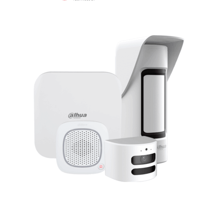 DAHUA KIT HUB 2.0 - Paquete de sistema de alarma inalámbrica, Incluye: panel de alarma HUB2, sirena inalámbrica con audio bidireccional, PIR para exterior y su módulo de cámara HD