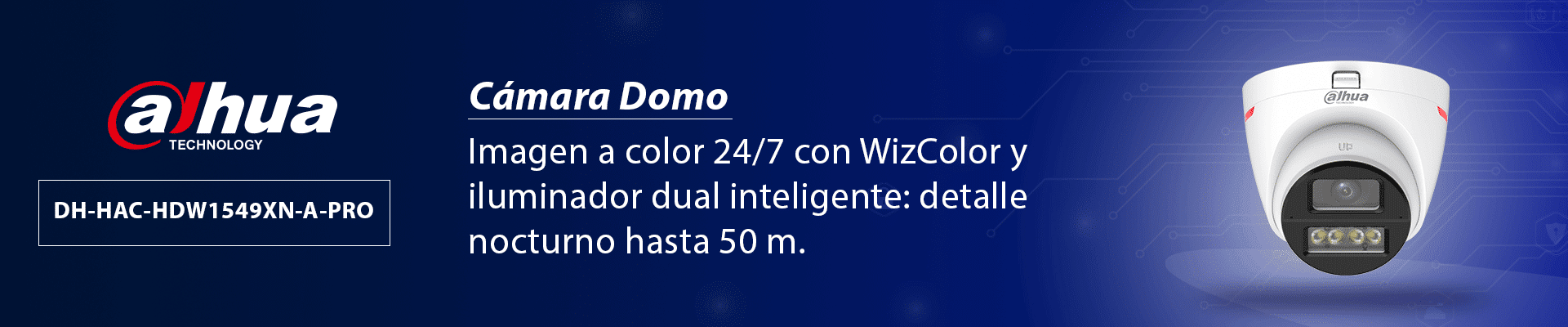 DAHUA DH-HAC-HDW1549XN-A-PRO -Cámara Domo 5MP WizColor/Imagen 24 Horas a Color/Corrección de Dist de Imagen Mediante IA/ Iluminador Int con Luz Calida/ Hasta 50m Ilumin/ Doble Mic Incorp/ Campo de Visión de Hasta 101°/ WDR Real/ Policarbonato+Metal - Image 2