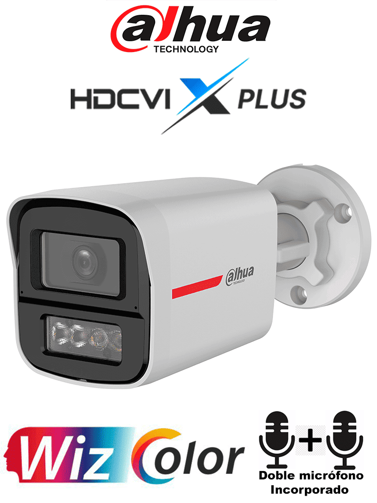 DAHUA DH-HAC-HFW1549XN-IL-A-PRO - Cámara Bullet 5MP WizColor/ Imagen 24H a Color/ Corrección de Imagen por IA/ Iluminador Dual Int Mediante IR y Luz Calida / Hasta 50m de Ilumin/ Doble Mic Incorp/ Campo de Visión de Hasta 101°/ Policarbonato + Metal