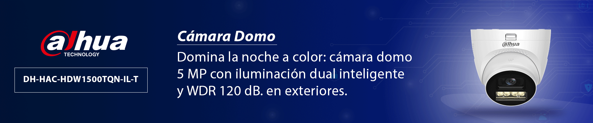 DAHUA DH-HAC-HDW1500TQN-IL-T - Cámara Domo 5MP/ Mic Integrado y Audio Bidirec/ Iluminación Dual Mediante IR y Luz Calida/ Hasta 40 Mts de Iluminación/ Lente de 2.8mm Apertura Hasta 111°/ 3DNR Para Reducción de Ruido/ IP67/ Policarbonato + Metal - Image 2