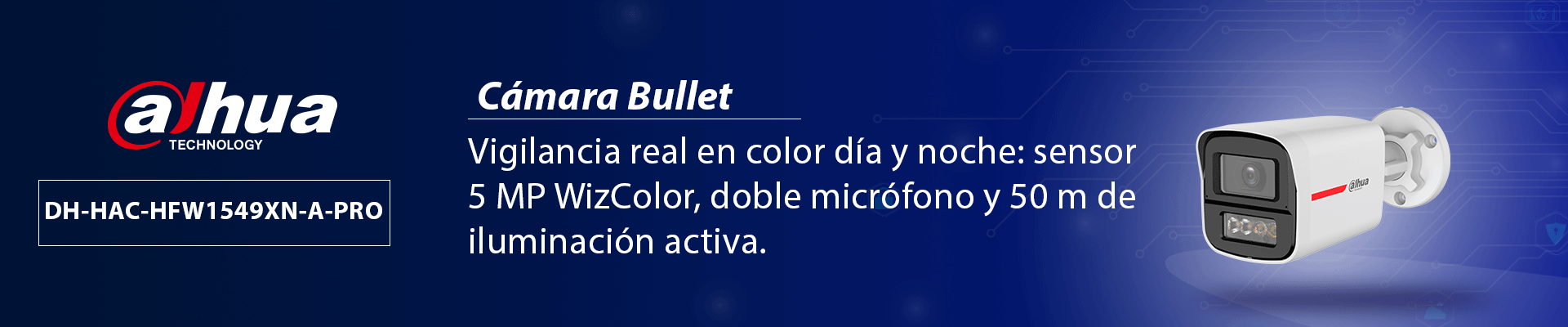 DAHUA DH-HAC-HFW1549XN-A-PRO - Cámara Bullet 5MP WizColor/Imagen 24 Horas a Color/Corrección de Dist de Imagen Mediante IA/ Iluminador Int con Luz Calida/Hasta 50m Ilumin/Doble Mic Incorp/Campo de Visión de Hasta 101°/WDR Real/Policarbonato+Metal - Image 2
