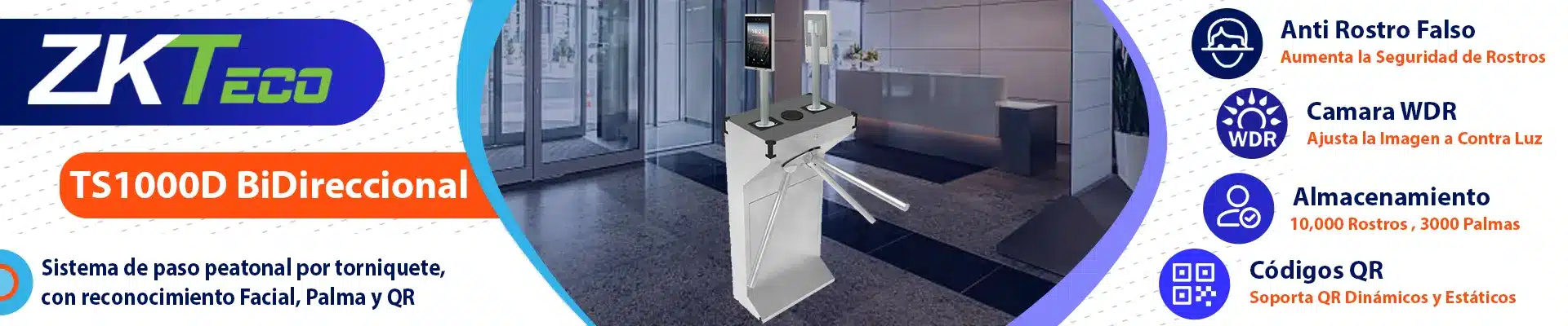 ZKTECO - Kit Bidireccional de torniquete TS1000D con 2 equipos de acceso FaceDepot7BL - Image 5