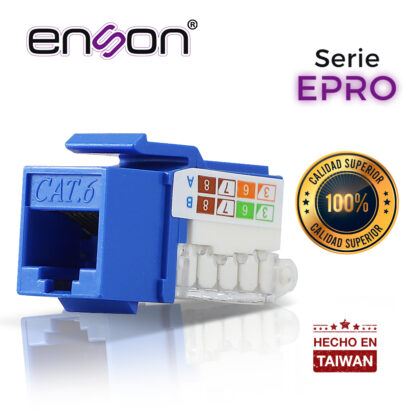 CONECTOR MODULAR JACK RJ45 ENSON EPRO-TLJACK6-BL SERIE PRO TERMINADO SIN PINZAS, POSICION VERTICAL CAT6 COLOR AZUL COMPATIBLE CON PLACAS ENSON EPRO-FP