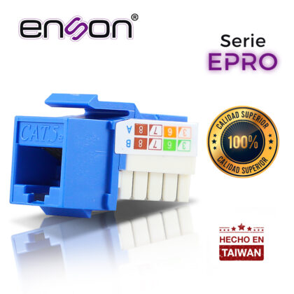 CONECTOR MODULAR JACK RJ45 ENSON EPRO-JACK5E-BL SERIE PRO, POSICION VERTICAL CAT5E COLOR AZUL COMPATIBLE CON PLACAS ENSON EPRO-FP REQUIERE USO DE PINZAS EPRO-JACKTOOL