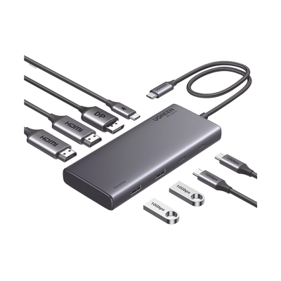 HUB USB-C (Docking Revodok 308) 8 en 1 | 2 Puertos HDMI 4K@60Hz | 1 Puerto DisplayPort 4K@60Hz 2 USB-A 10Gbps) | 2 USB-C (10Gbps) | USB-C PD Carga 100W | Chip de Ultima Generacion | Carcasa de Aluminio.