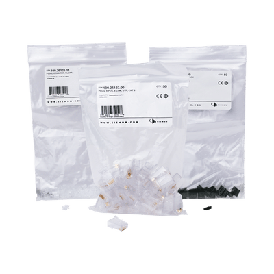 Plug RJ45 Cat6, Para Cable UTP Calibre 23 a 26 AWG, Chapado en Oro de 50 micras, Bolsa con 50 piezas