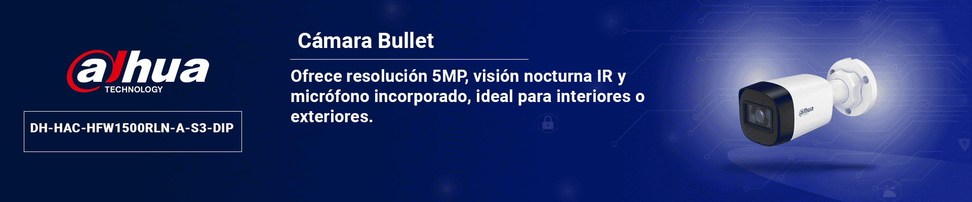 DAHUA DH-HAC-HFW1500RLN-A-S3-DIP - Cámara Bullet de 5 Megapíxeles Starlight/ Micrófono Integrado/ Lente de 2.8mm/ Hasta 30 mts de Iluminación Inteligente/ IP67 - Image 2