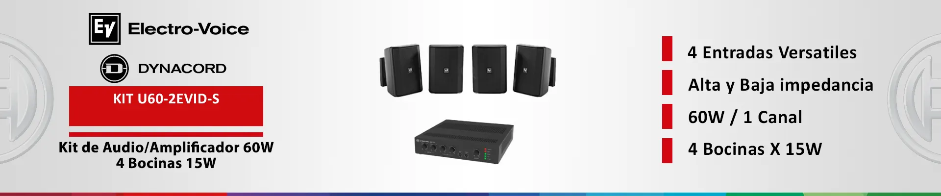 ElectroVoice M_KITU602EVIDS - Kit de Audio / Amplificador Mixer 60W / 4 Altavoces EVID-S 15W Negras - Image 2