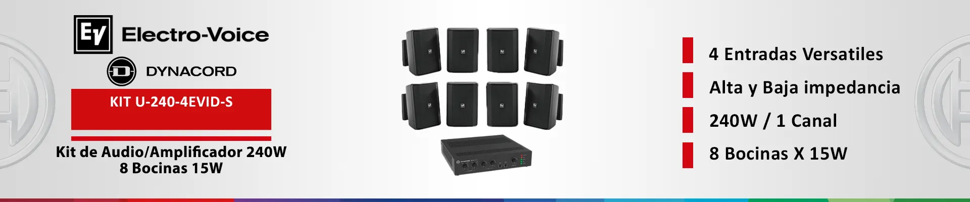 ElectroVoice M_KITU2404EVIDS - Kit de Audio / Amplificador Mixer240W / 8 Altavoces EVID-S 15W Negras - Image 2