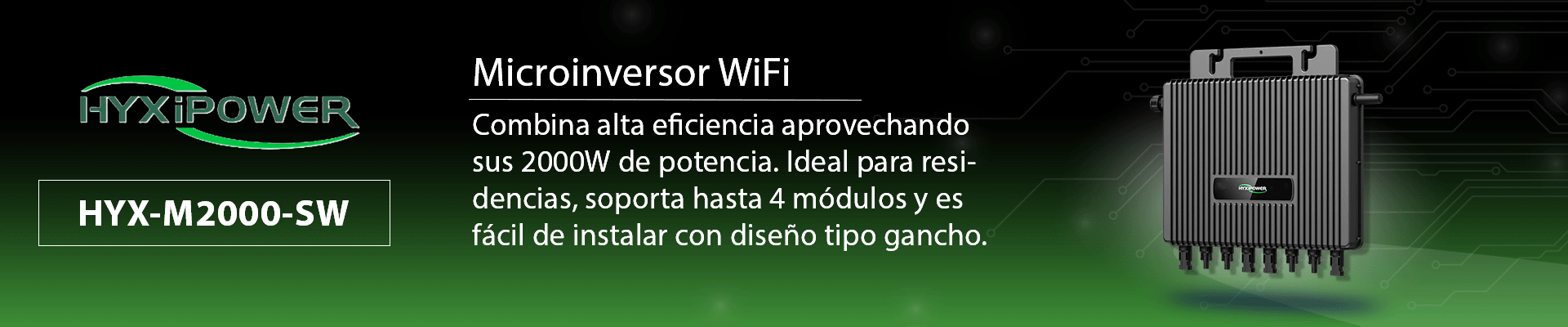 MICROINVERSOR HYX-M2000-SW - Microinversor Residencial / Potencia Salida 2000W / Comunicación WIFI / Conexión Hasta 4 Módulos Solares / Protección IP67 / Diseño Tipo Gancho / Plug & Play - Image 3