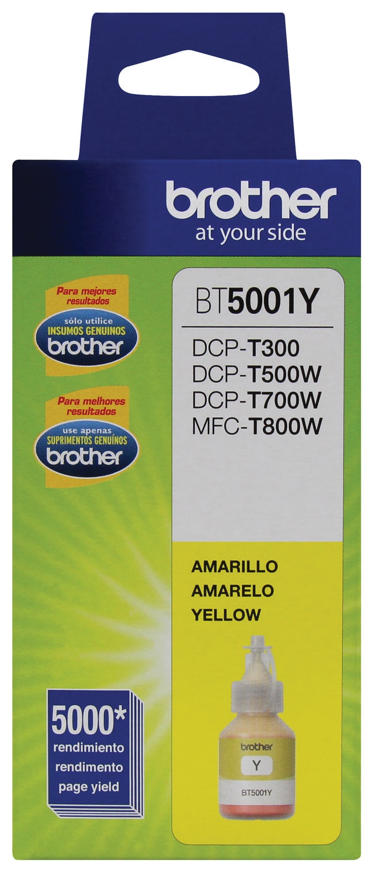 Tóner - Botella de tinta Brother BT5001Y amarillo - rendimiento aproximado 5, 000 páginas, compatible con DCPT220, DCPT520DW, DCPT720DW, MFCT920DW