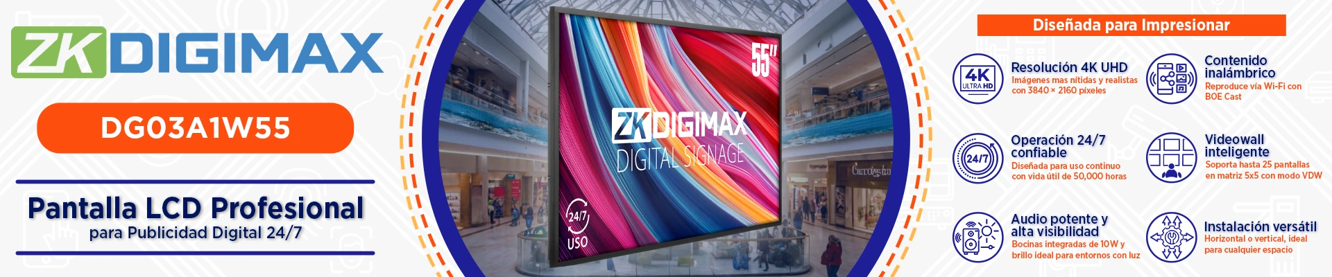 DG03-A1W55 ZKDIGIMAX – Pantalla Profesional 55” 4K UHD / Android 11 / Uso 24/7 - Image 7