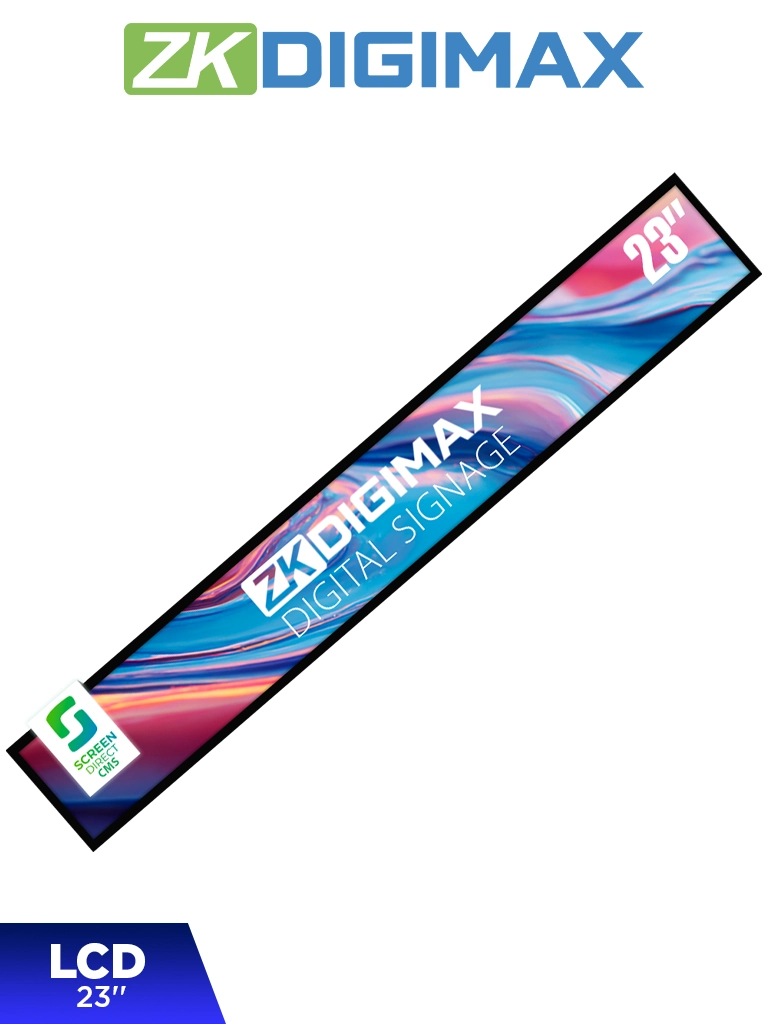 ZKDIGIMAX DG03S1W23 - Pantalla LCD Estrecha de 23" para Estantería, Ultrapanorámica, Resolución Full HD, Android 8.1, Alta Brillantez