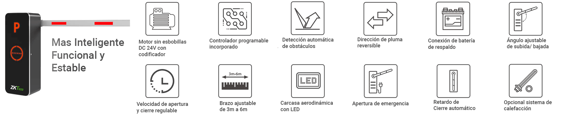 BGM1060L ZKTECO Barrera Vehicular Brazo Telescópico 6 m | Apertura 5 s + LED + Wi-Fi App - Image 3