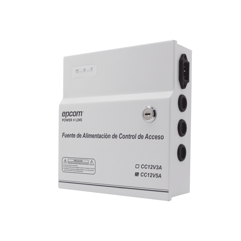 Fuente de Poder / 1 Salida 11-15 Vcc /  5 A / Temporizador Integrado / Con Capacidad de Batería de Respaldo / Requiere Batería / Aplicaciones en sistemas de control de Acceso