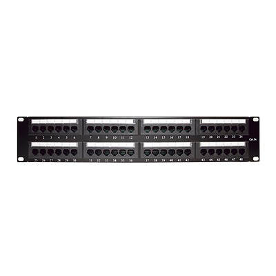 Panel de Parcheo de Impacto (110) UTP de 48 Puertos Cat5e 19 Pulgadas (48.26 cm), 2U con Barra para Organizar Cable