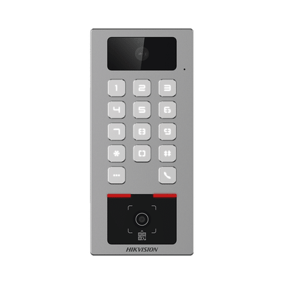 Teclado con Lector Físico de QRs para Exterior Antivandálico IP65 & IK09 con función de Videoportero Multiapartamento / Tarjeta, Código QR, PIN o App HikConnect  / Cámara 2 MP compatible con NVRs / Soporta b