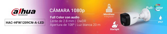 DAHUA HAC-HFW1209CN-A-LED - Cámara Bullet Full Color 1080p/ Lente de 2.8 mm/ 106 Grados de Apertura/ Micrófono Integrado/ Luz Blanca de 20 Mts/ DWDR/ Starlight/ IP67/ Soporta CVI/AHD y CVBS - Image 4