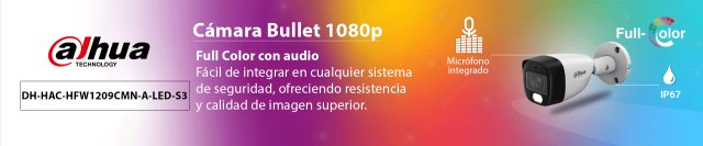DAHUA HAC-HFW1209CM-A-LED-0280B-S3 - Cámara Bullet Full Color 1080p lente de 2.8 mm y ángulo de 108°. Micrófono integrado, WDR digital y 20 m de iluminación. Carcasa metálica IP67 para máxima resistencia. Compatible con CVI, CVBS, AHD y TV. - Image 2