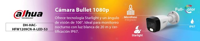 DAHUA HAC-HFW1209CN-A-LED-S3 - Cámara Bullet Full Color 1080p/ Llente de 2.8 mm/ 107.8° de Apertura/ Micrófono Integrado/ 30 Metros de Luz Visible/ DWDR/ Starlight/ IP67/ Compatible con CVI/AHD/CVBS/ - Image 2