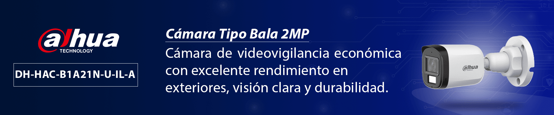 DAHUA HAC-B1A21N-U-IL-A- Cámara Bullet de 2 MP Serie Cooper/ Lente de 2.8 mm Apertura de Hasta 100°/ Iluminación Dual Inteligente 30 Mts IR y 20 Mts Luz Visible/ Micrófono Integrado/ Para Exterior IP67 - Image 2