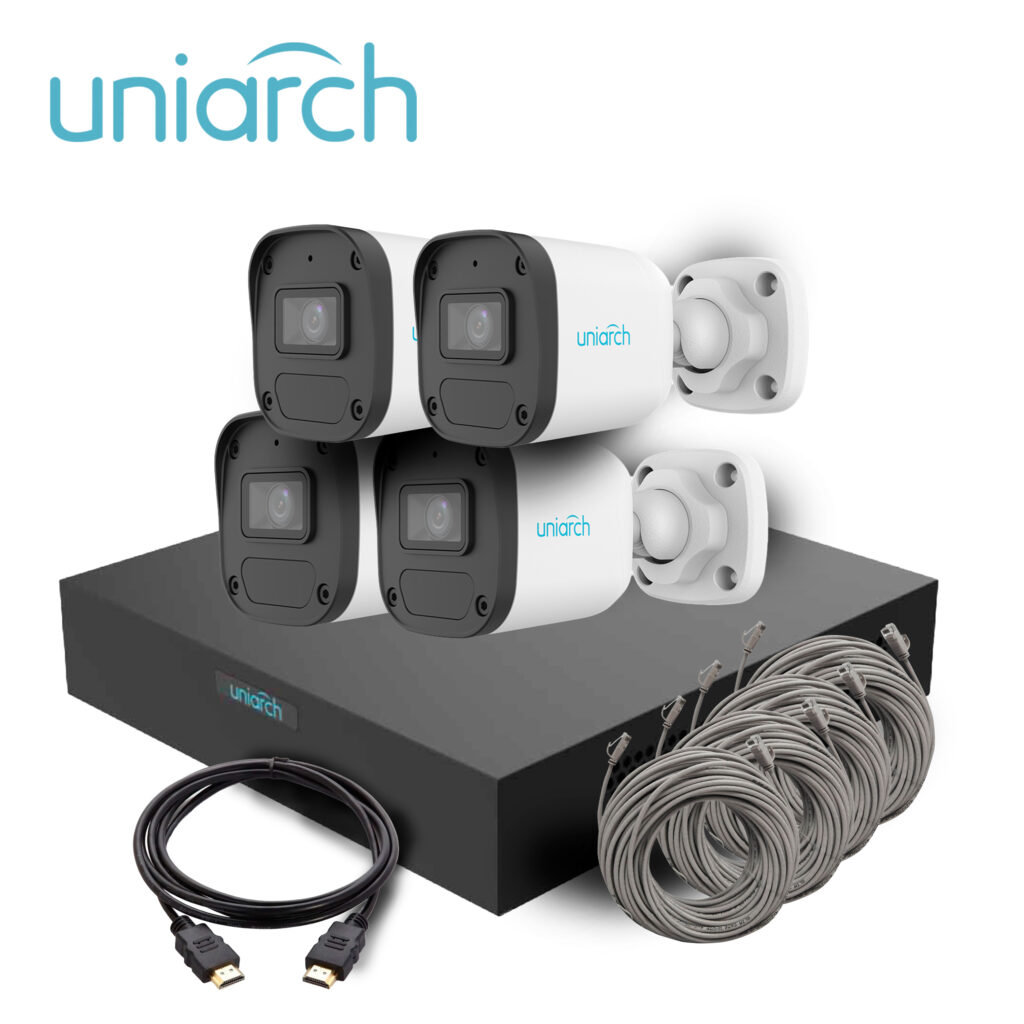 Kit Videovigilancia IP UNIARCH BY UNV IPKIT-108S-4BC – NVR 8 Canales PoE y 4 Cámaras Bullet 2MP Ultra265