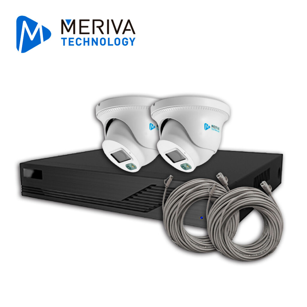 KIT DE VIDEOVIGILANCIA IP MERIVA TECHNOLOGY MKIP2MP-2T-4P 2 CÁMARAS TURRET IP MTD-203D DE 2MP LUZ DUAL CON MICROFONO INTEGRADO MIA 2.0 VIDEO ESTRUCTURADO – NVR MNVR-1744-4P CON POE INTEGRADO 4 CANALES / MIA 2.0 / LPR / ALMACENAMIENTO HASTA 10TB – 2 PATCH CORD CAT6 **NO INCLUYE HDD**SIN CAJA**