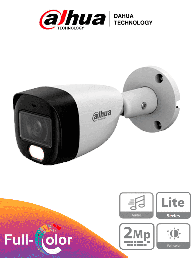 DAHUA HAC-HFW1209CM-A-LED-0280B-S3 - Cámara Bullet Full Color 1080p lente de 2.8 mm y ángulo de 108°. Micrófono integrado, WDR digital y 20 m de iluminación. Carcasa metálica IP67 para máxima resistencia. Compatible con CVI, CVBS, AHD y TV.