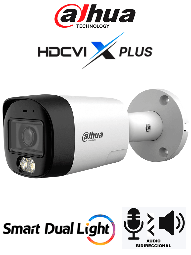 DAHUA DH-HAC-HFW1200RMN-IL-T – Cámara Bullet de 2 MP/ HDCVI X PLUS/ Audio Bidireccional/ Iluminación Dual Inteligente Hasta 30m/ Iluminación Mediante IR & Luz Cálida/ Reducción de Ruido 3D NR/ Metálica