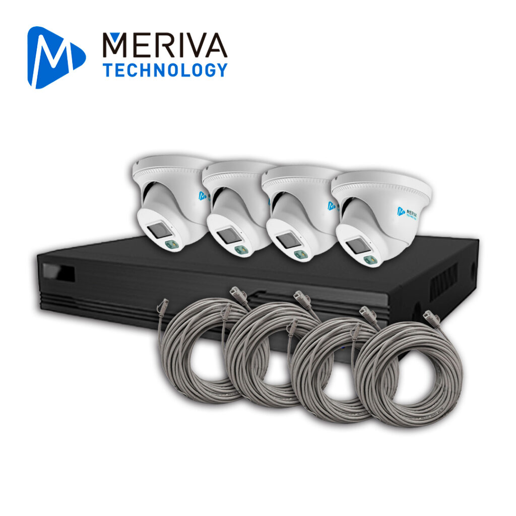 KIT DE VIDEOVIGILANCIA IP MERIVA TECHNOLOGY MKIP2MP-4T-4P 4 CÁMARAS TURRET IP MTD-203D DE 2MP LUZ DUAL CON MICROFONO INTEGRADO MIA 2.0 VIDEO ESTRUCTURADO – NVR MNVR-1744-4P CON POE INTEGRADO 4 CANALES / MIA 2.0 / LPR / ALMACENAMIENTO HASTA 10TB – 4 PATCH CORD CAT6 **NO INCLUYE HDD**SIN CAJA**