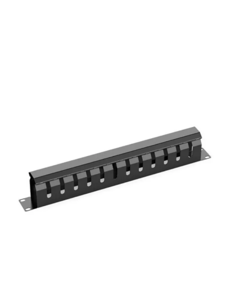 SAXXON CO-24P – Organizador de cables horizontal con tapa para rack de19″ / 1U / 24 posiciones / Color Negro /  Tapa y Base Metálica