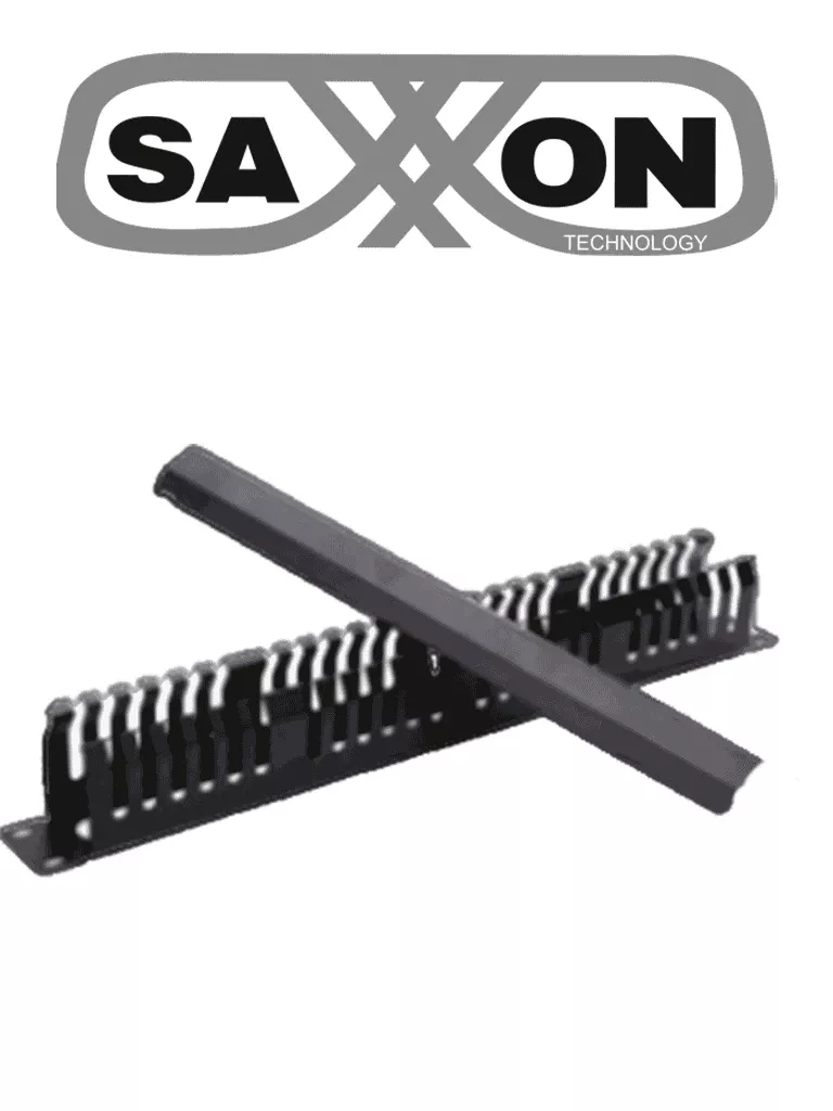SAXXON CO-48P – Organizador de cables horizontal con tapa para rack de19″ / 1U / 48 posiciones / Color Negro / Tapa y Base Metálica